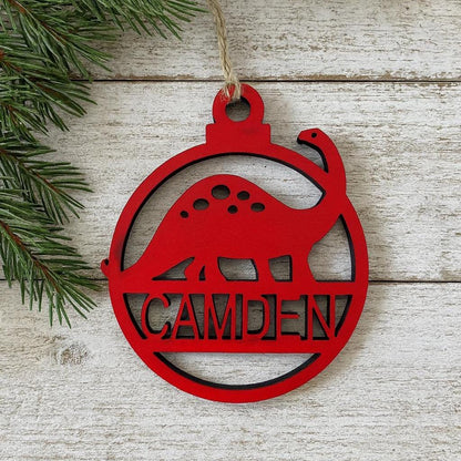 Personalized Wooden Dinosaur Christmas Ornament