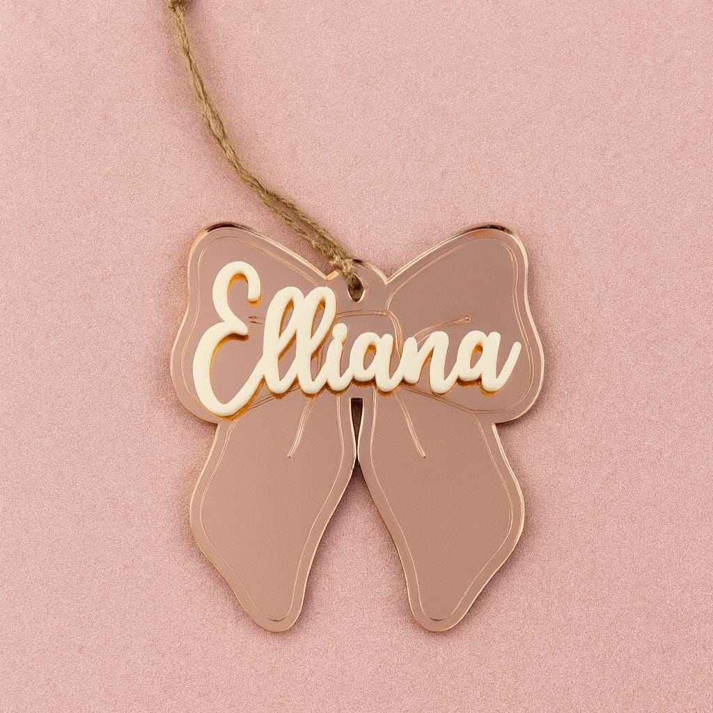 Personalized Rose Gold Bow Christmas Ornament
