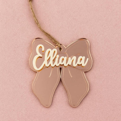 Personalized Rose Gold Bow Christmas Ornament