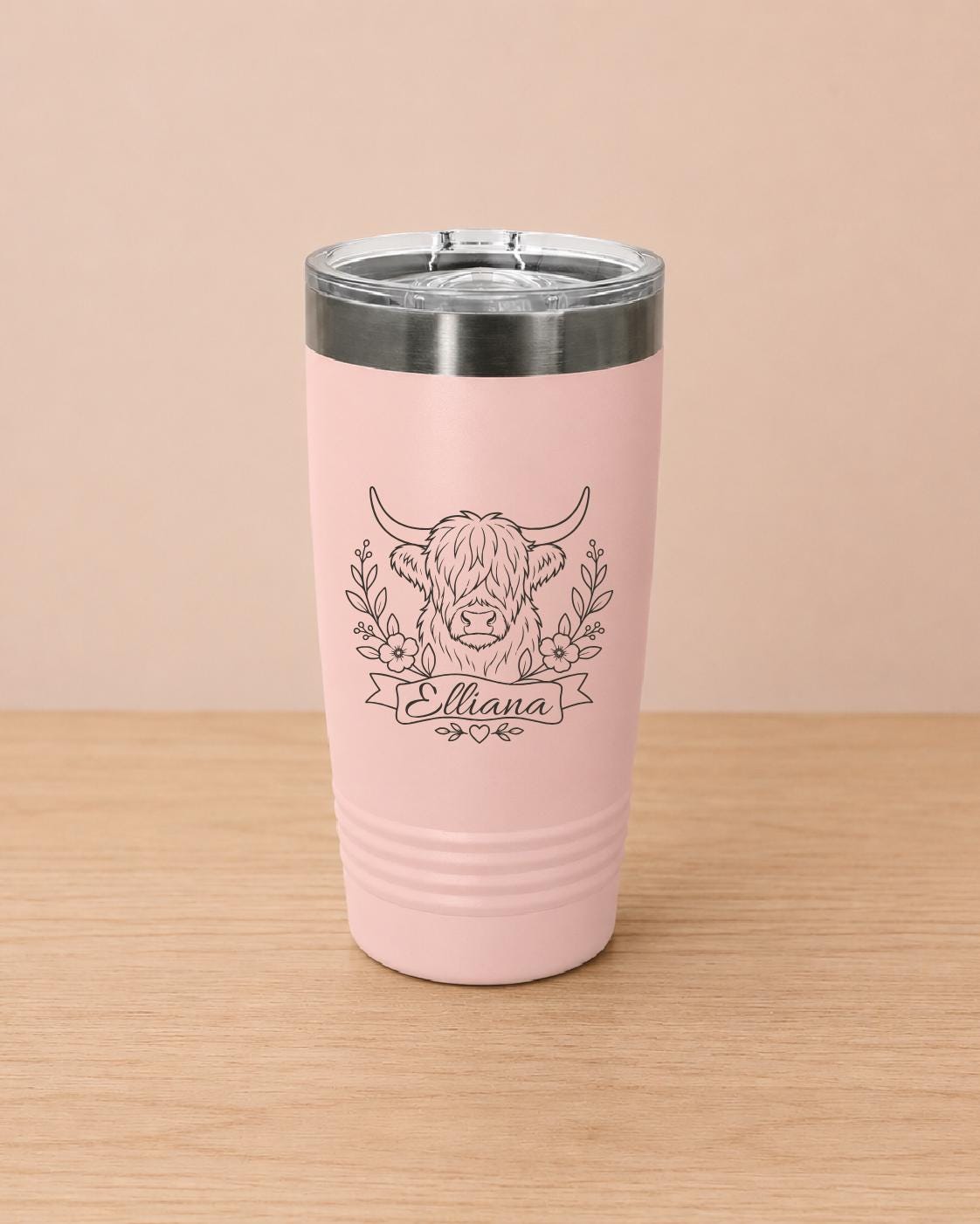 Personalized Highland Cow Tumbler | Floral Stainless Steel Travel Mug