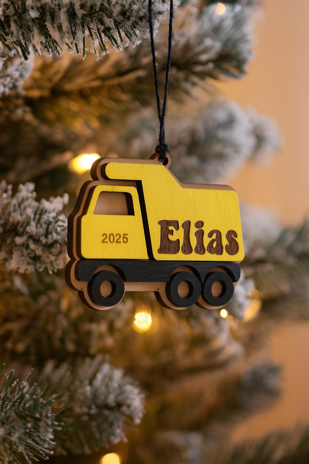 Dump Truck Personalized Wood Christmas Ornament