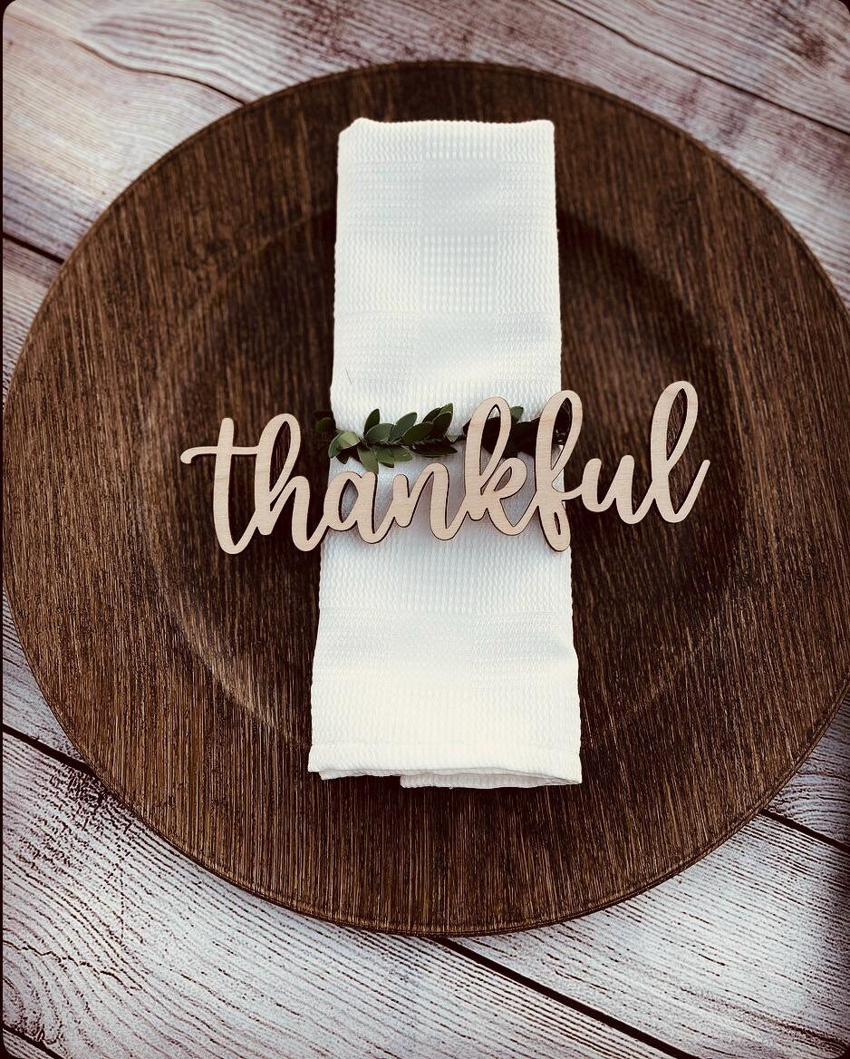 Custom Laser Cut Wood Thanksgiving Place Cards: Grateful, Thankful, Blessed
