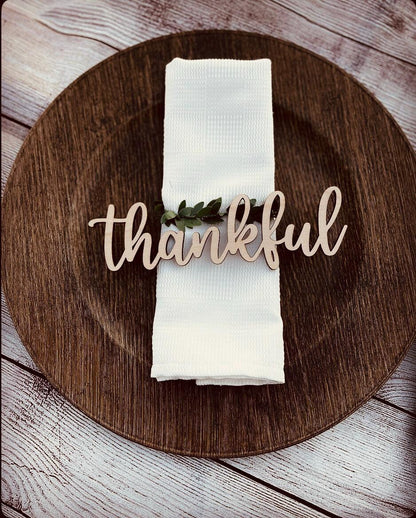 Custom Laser Cut Wood Thanksgiving Place Cards: Grateful, Thankful, Blessed