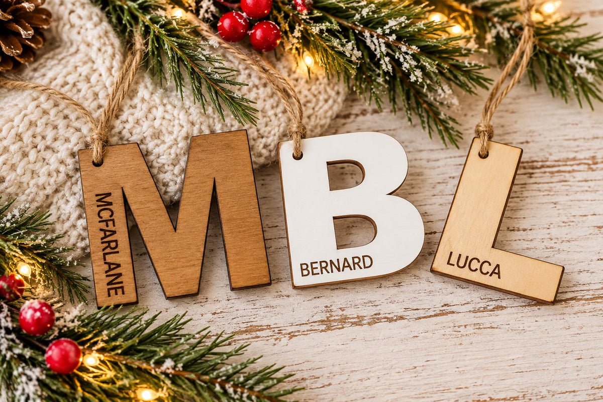 Initial & Name Personalized Wood Christmas Ornament