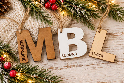 Initial & Name Personalized Wood Christmas Ornament
