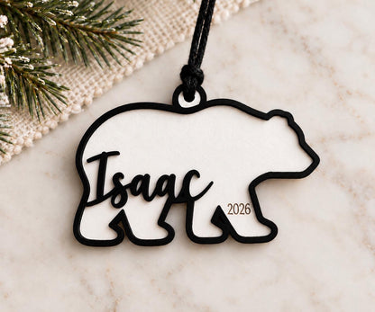 Bear Personalized Wood Christmas Ornament
