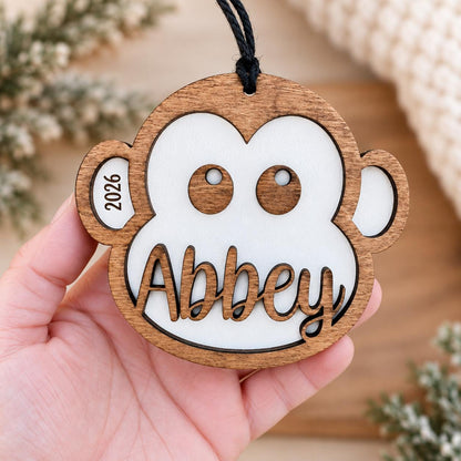 Monkey Personalized Wood Christmas Ornament