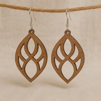 Laser Cut Wooden Leaf Earrings