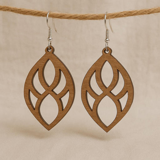 Laser Cut Wooden Leaf Earrings