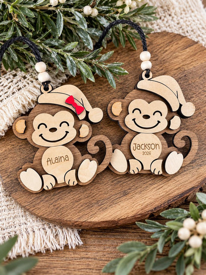 Monkey Personalized Wood Christmas Ornament