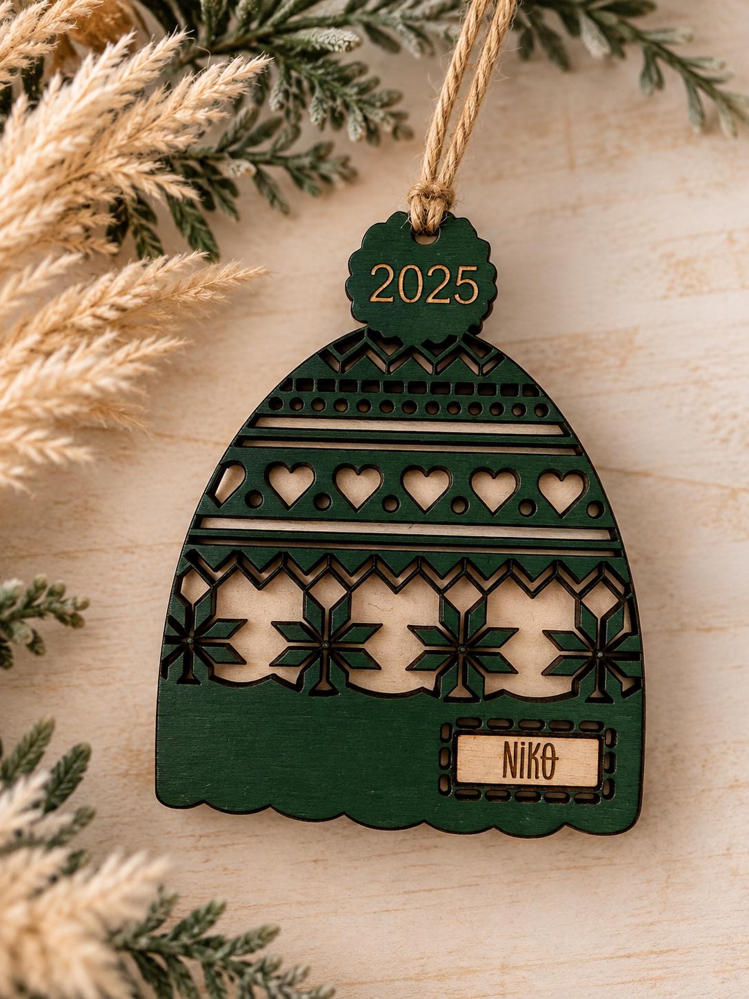 Beanie Personalized Wood Christmas Ornament