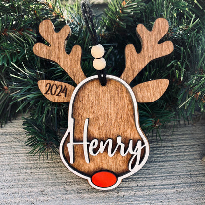 Reindeer Personalized Wood Christmas Ornament