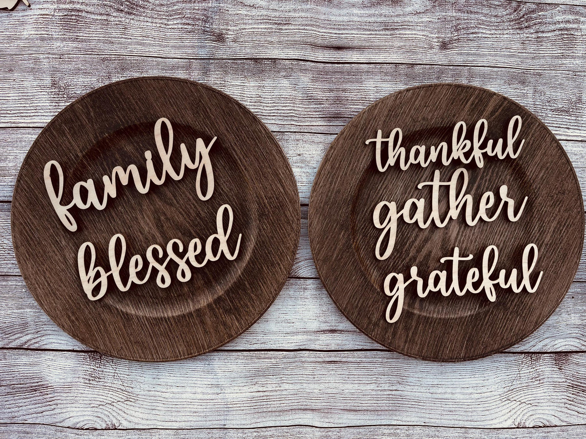 Custom Laser Cut Wood Thanksgiving Place Cards: Grateful, Thankful, Blessed