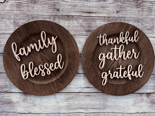 Custom Laser Cut Wood Thanksgiving Place Cards: Grateful, Thankful, Blessed