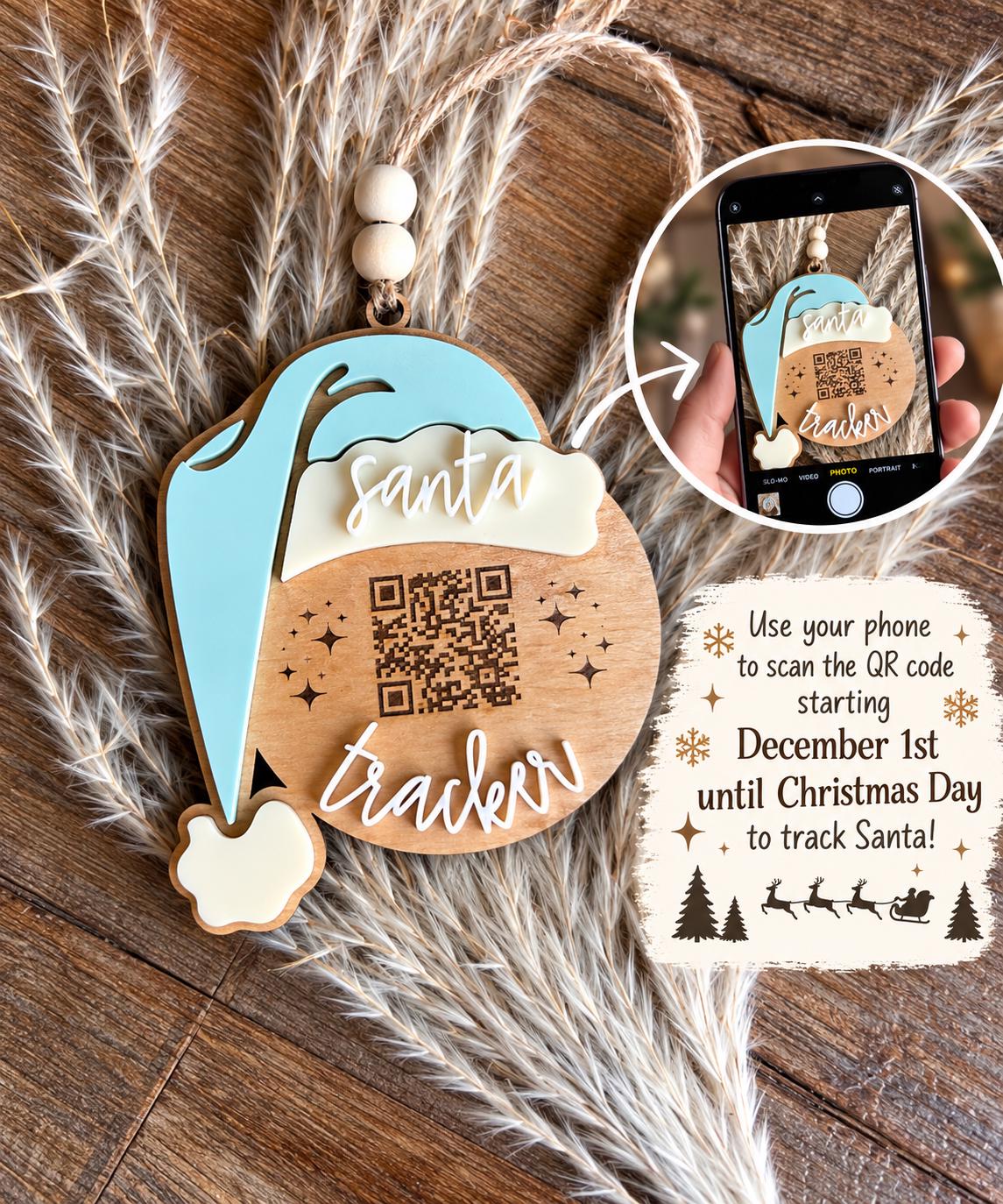 Santa Tracker with QR Code Wood Christmas Ornament
