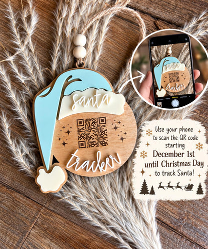 Santa Tracker with QR Code Wood Christmas Ornament