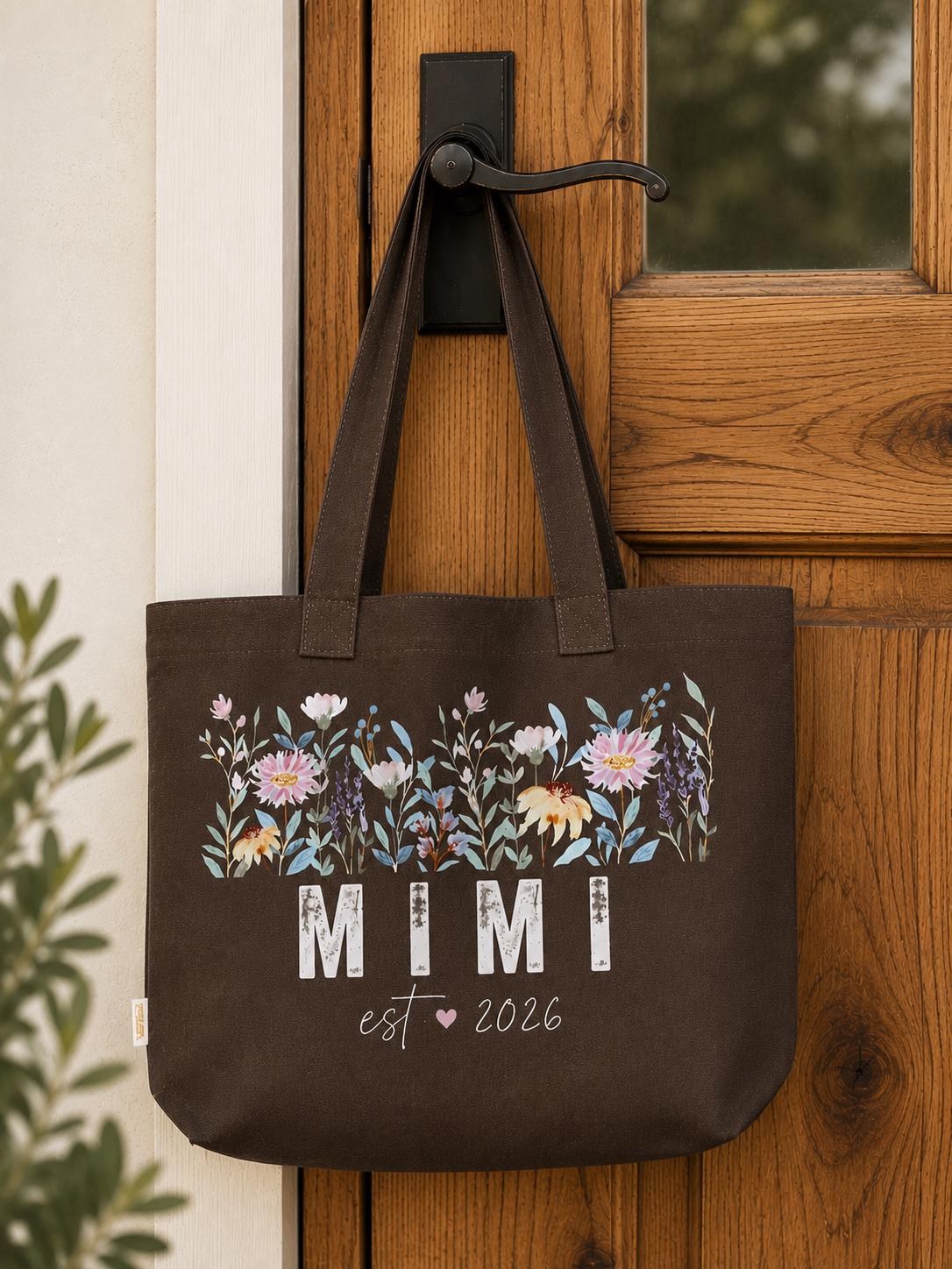 Floral Nana Tote Bag | Wildflower Market Bag, Personalized Est. Year Gift