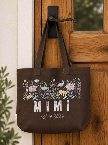 Floral Nana Tote Bag | Wildflower Market Bag, Personalized Est. Year Gift
