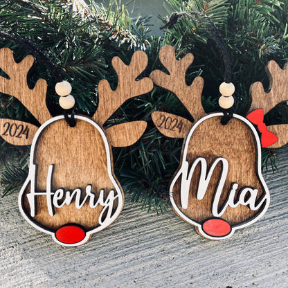 Reindeer Personalized Wood Christmas Ornament