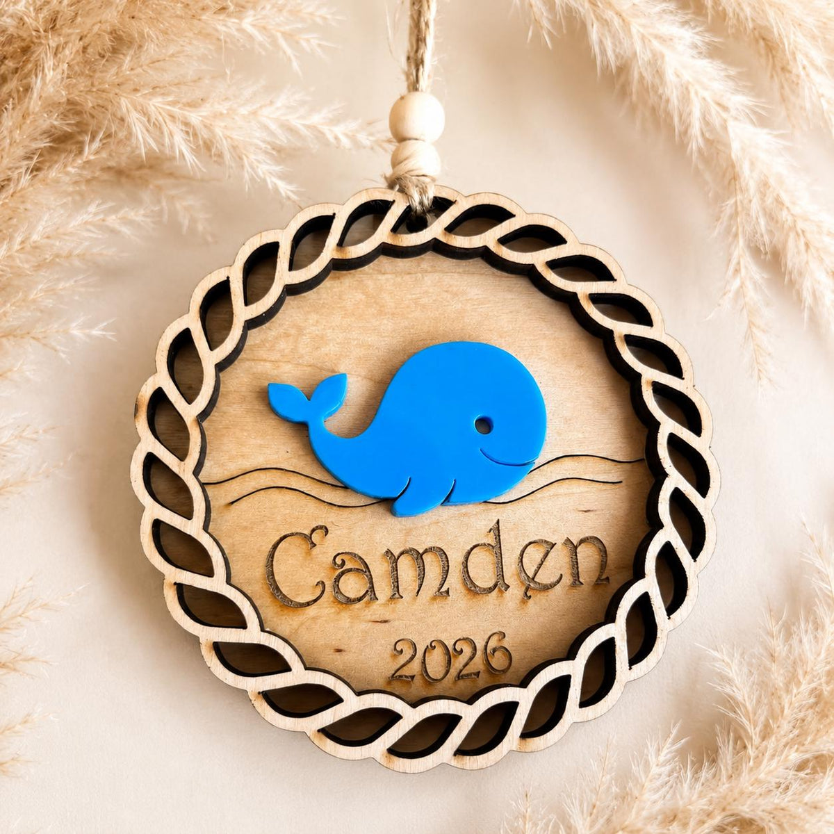 Whale Personalized Wood Christmas Ornament