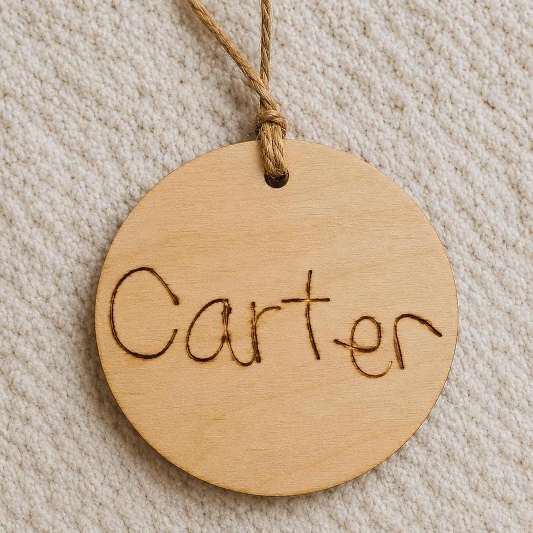 Personalized Wood Ornament, Engraved Handwriting Keepsake, Custom Child Signature Christmas Gift