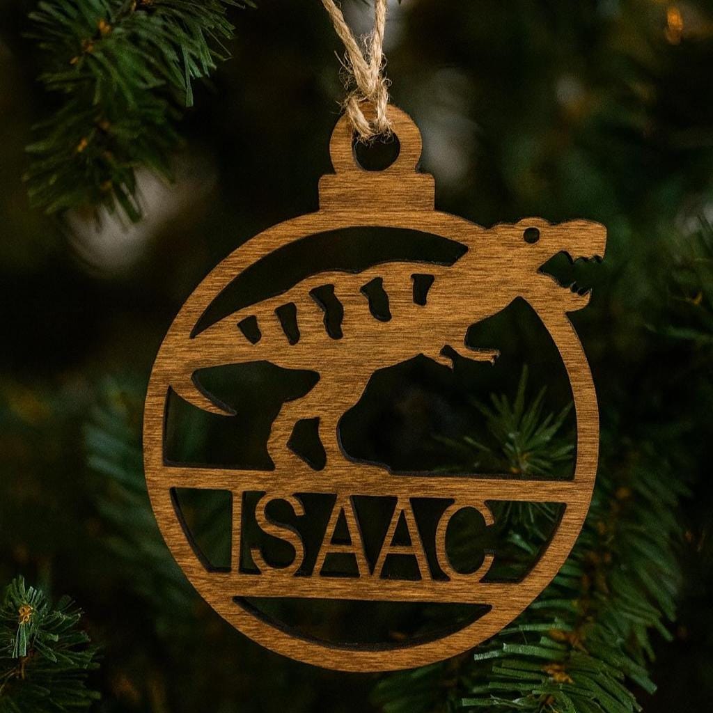 Personalized Wooden Dinosaur Christmas Ornament