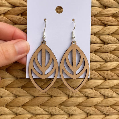 Laser Cut Leaf Drop Wood Earrings