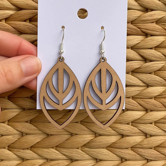 Laser Cut Leaf Drop Wood Earrings