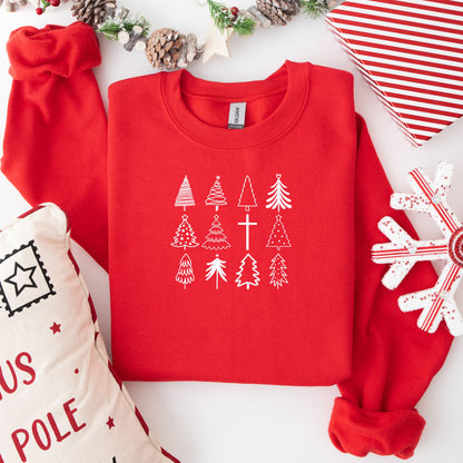 Christmas Tree & Cross Crewneck Sweatshirt