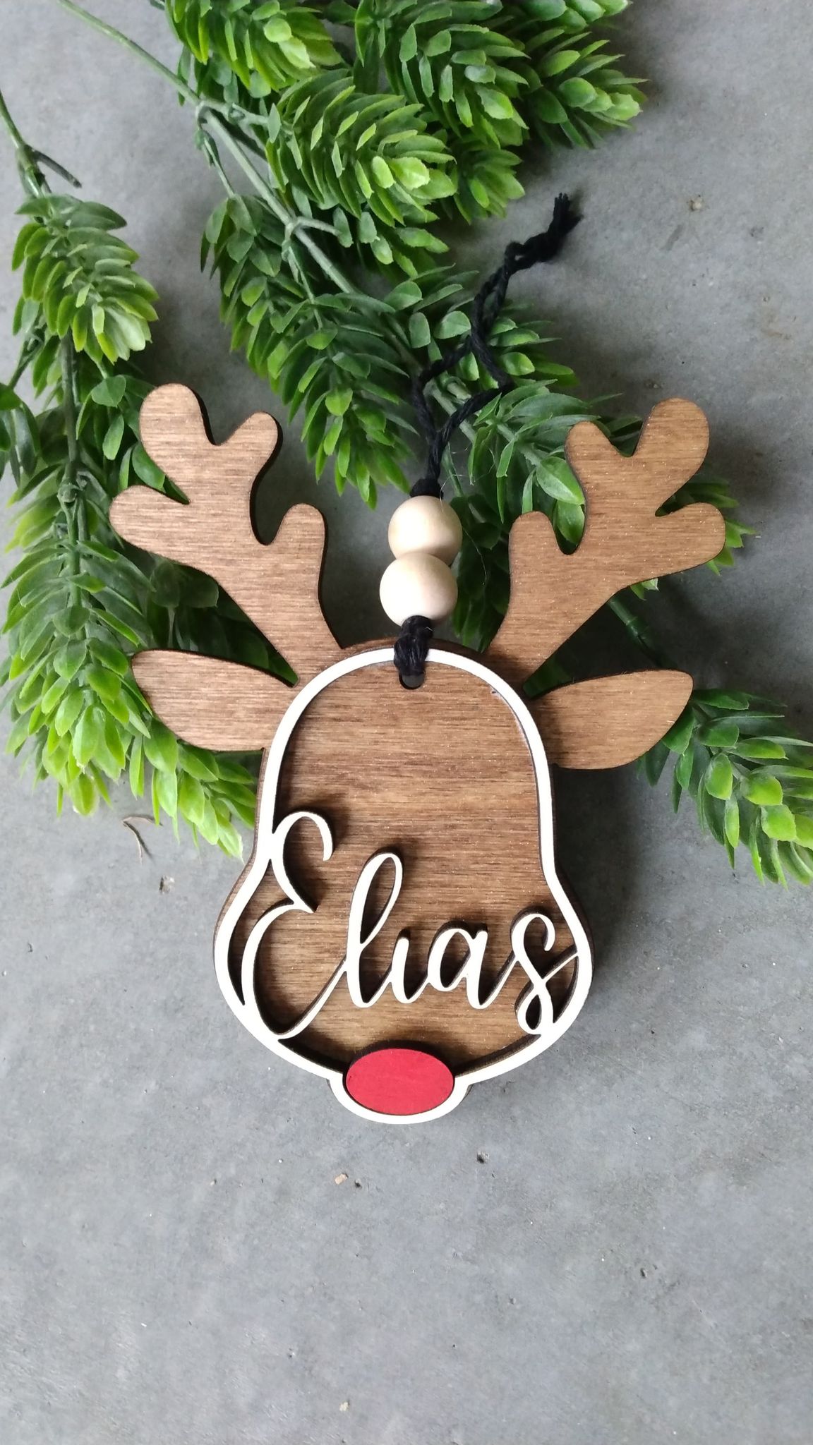Personalized wood Reindeer Ornament