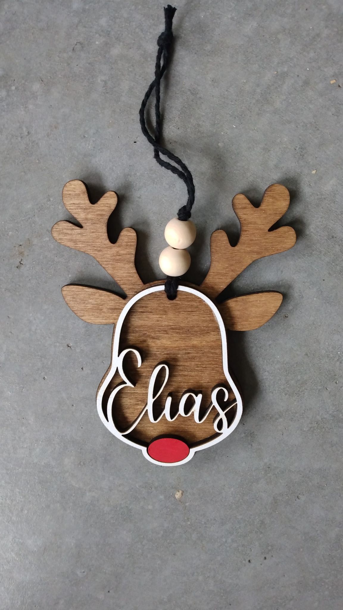 Personalized wood Reindeer Ornament