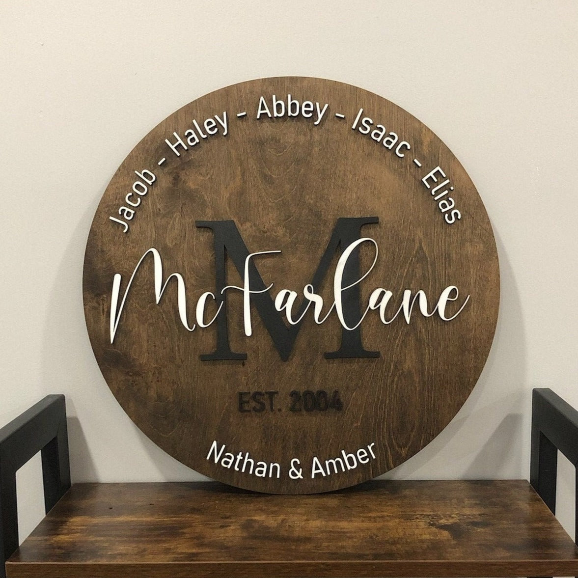 Personalized wood family name sign – Etched Laser LLC