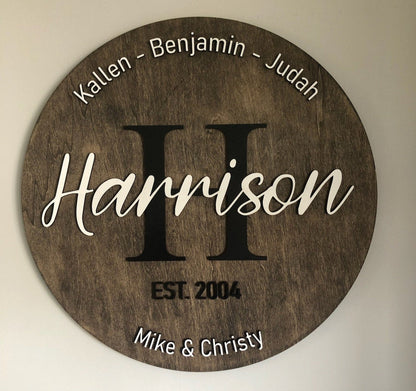 Personalized wood family name sign