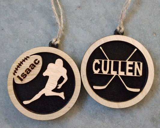 Personalized Hockey or football wood ornament