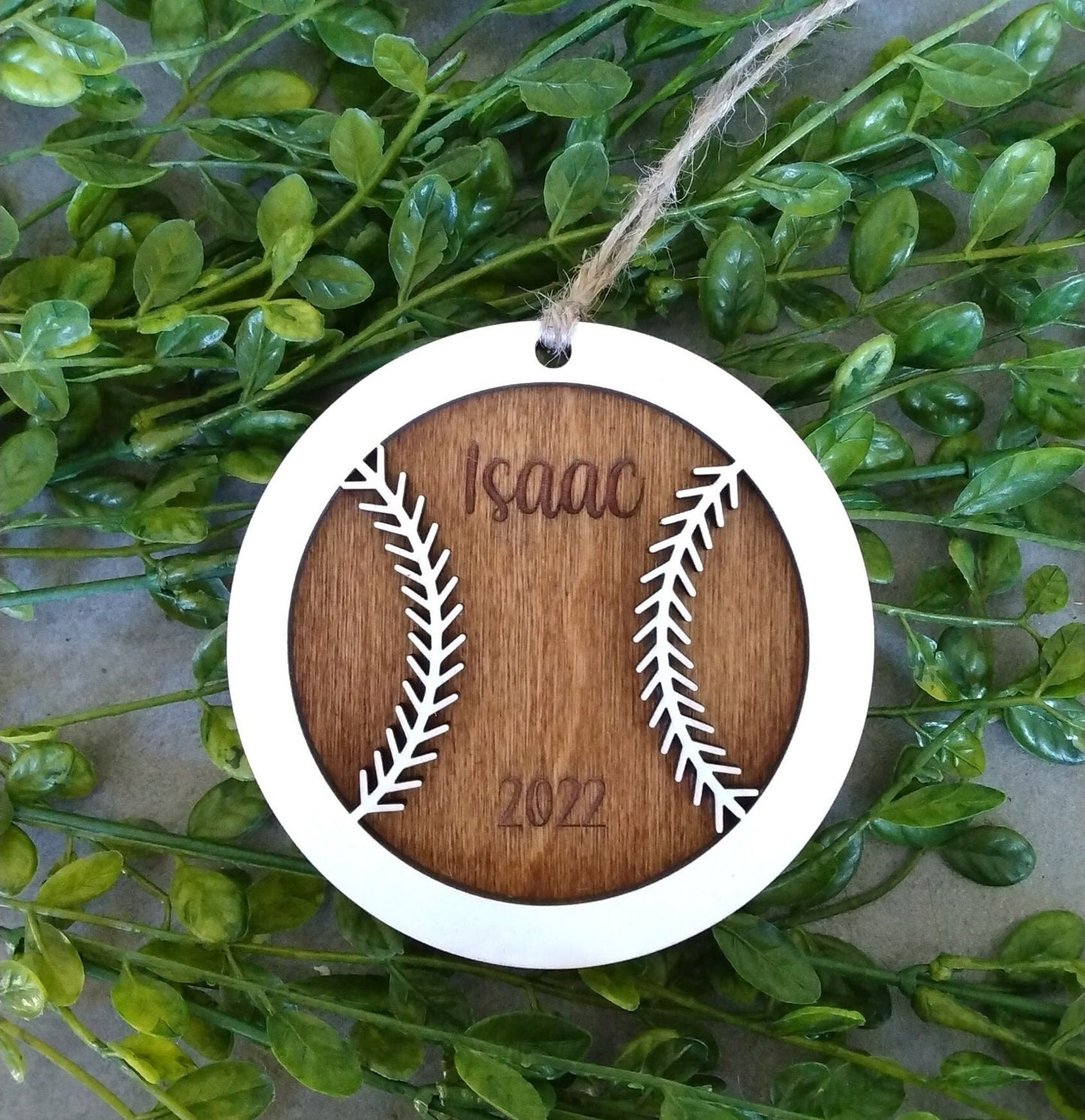 Personalized wood baseball ornaments