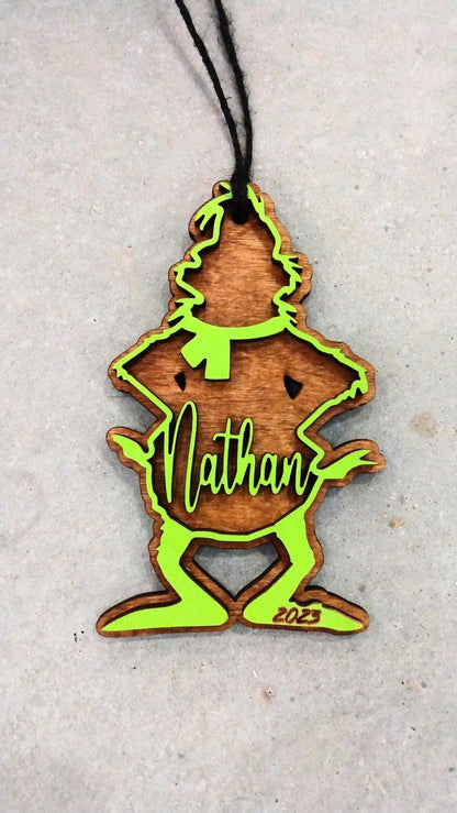 Personalized Grinch Wood Christmas Ornament