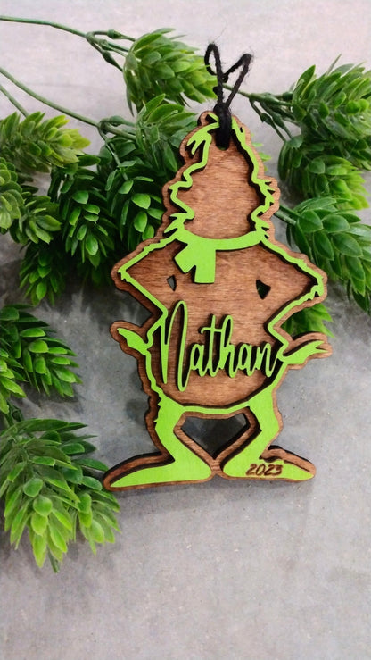 Personalized Grinch Wood Christmas Ornament