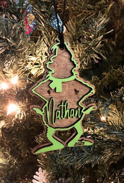 Personalized Grinch Wood Christmas Ornament