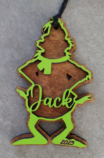 Personalized Grinch Wood Christmas Ornament